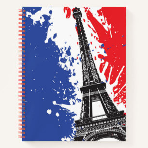 Eiffel Tower Paris, France Grunge Flag Notebook