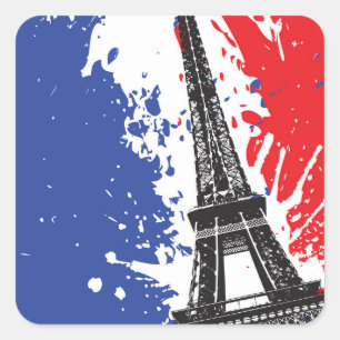 Eiffel Tower   Paris, France   Grunge Flag Square Sticker