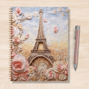 Eiffel Tower Paris France Pink Floral Notebook