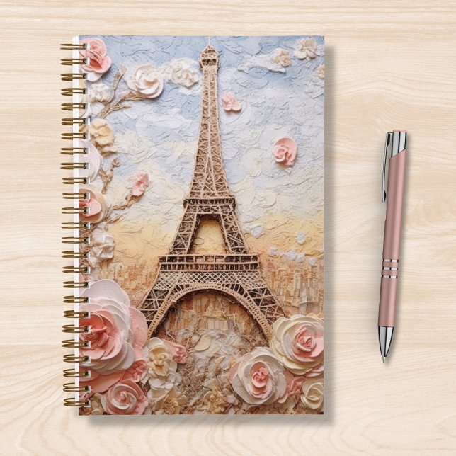 Eiffel Tower Paris France Pink Floral Notebook (Creator Uploaded)