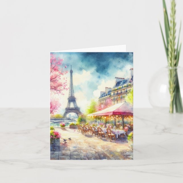 Eiffel Tower Paris France Watercolor Card (Front)