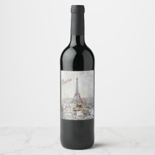 Eiffel Tower. Paris, France  Wine Label