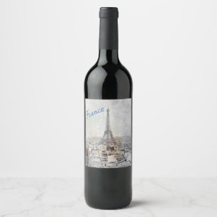 Eiffel Tower. Paris, France  Wine Label