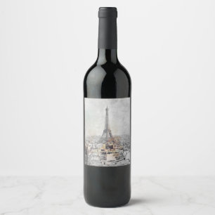 Eiffel Tower. Paris, France  Wine Label