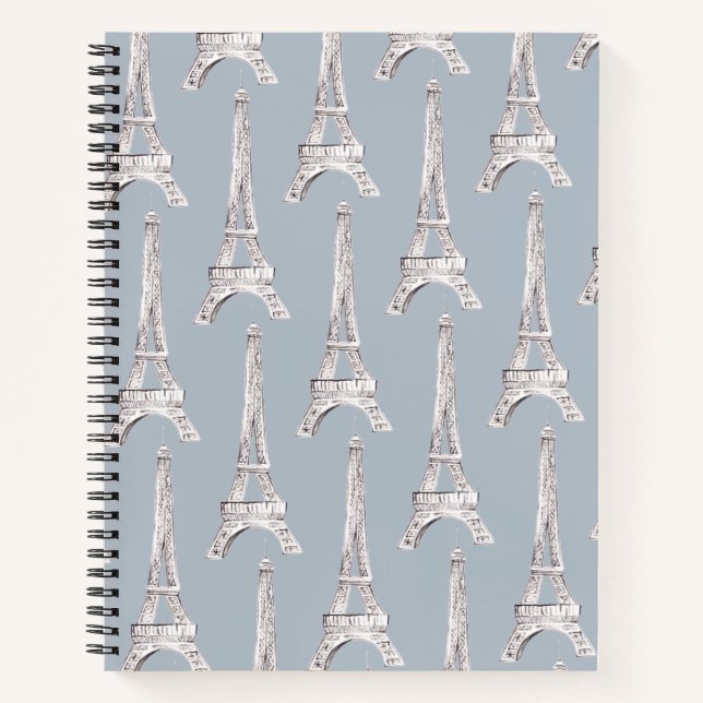 Eiffel Tower Paris French Pattern Watercolor Notebook (Front)