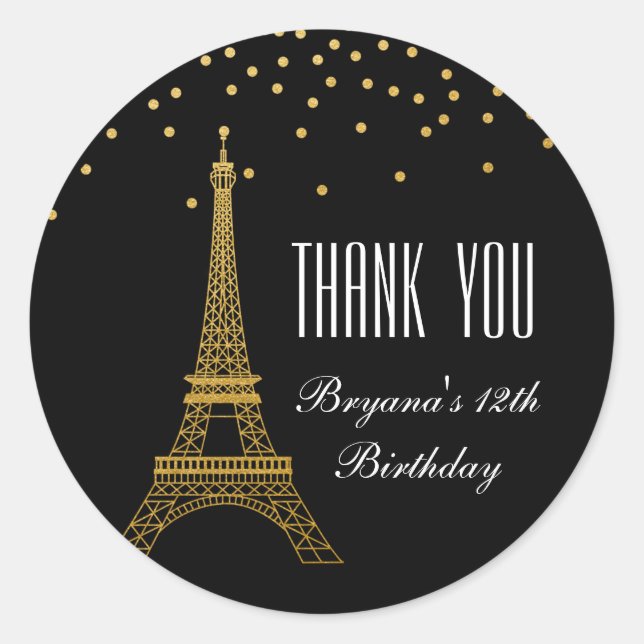 Eiffel Tower Paris Gold & Black Party Stickers (Front)