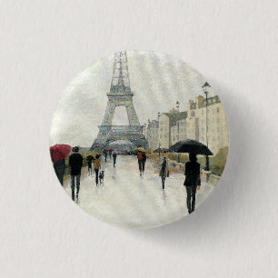 Eiffel Tower   Paris In The Rain 3 Cm Round Badge