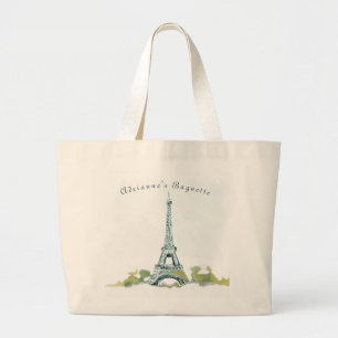 Eiffel Tower Paris Ink Sketch With Your Name Large Tote Bag