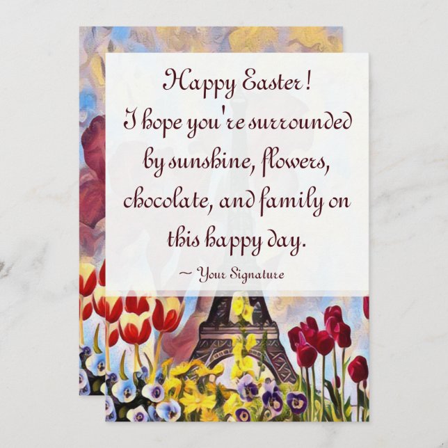 Eiffel Tower, Paris Iris, Tulips Flowers Easter Holiday Card (Front/Back)
