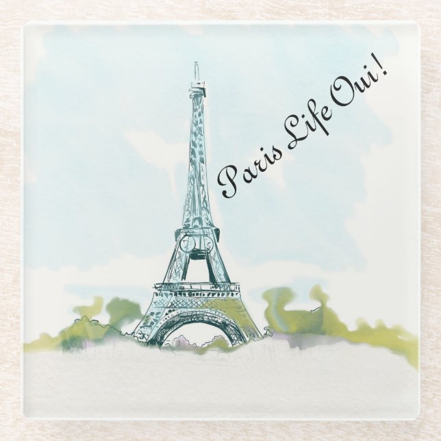 Eiffel Tower|Paris Life Oui Colour Ink Illustratio Glass Coaster (Front)