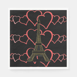 Eiffel Tower Paris Love French Wedding Heart Black Napkin