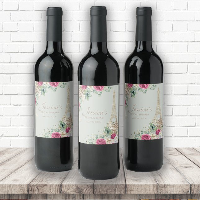 Eiffel Tower Paris Mint Green Bridal Shower Wine Label (Creator Uploaded)