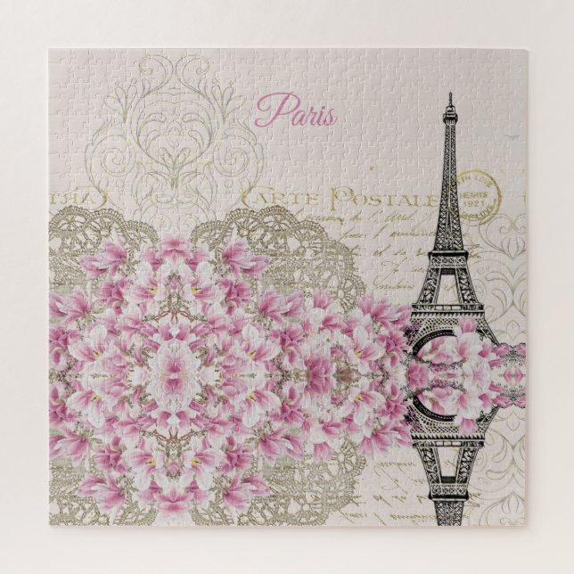 Eiffel Tower, Paris Pink Magnolia Jigsaw Puzzle (Vertical)