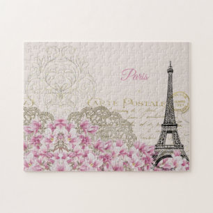 Eiffel Tower, Paris Pink Magnolia Jigsaw Puzzle