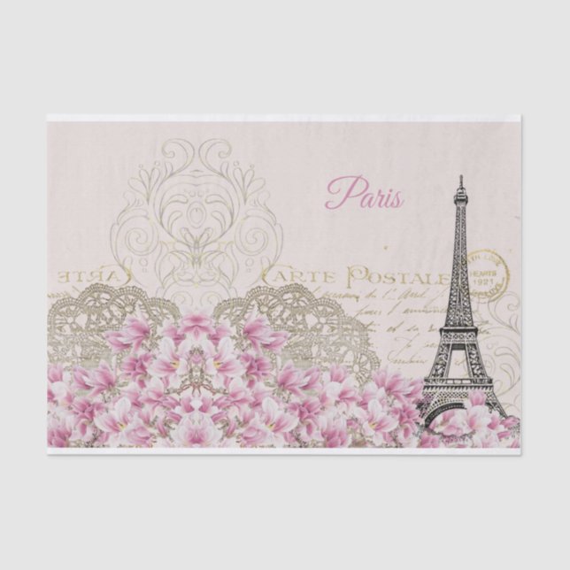 Eiffel Tower, Paris Pink Magnolia Tissue Paper (Front)