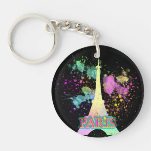Eiffel Tower Paris Rainbow Paint Splat Explosion Key Ring