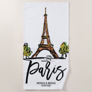 eiffel tower paris ROMANTIC COUPLE Beach Towel
