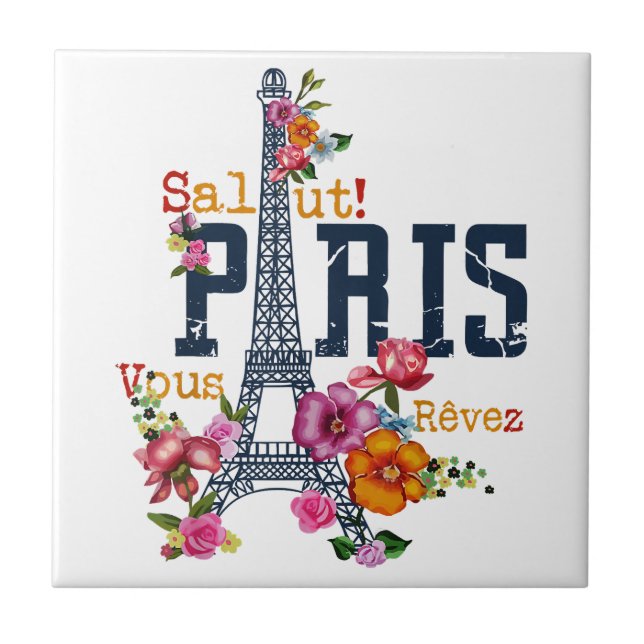 Eiffel Tower Paris Shirt Salut Flowering Paris Fra Ceramic Tile (Front)
