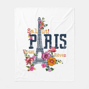Eiffel Tower Paris Shirt Salut Flowering Paris Fra Fleece Blanket