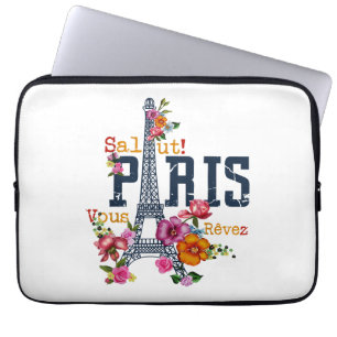 Eiffel Tower Paris Shirt Salut Flowering Paris Fra Laptop Sleeve