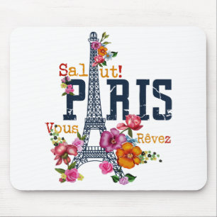 Eiffel Tower Paris Shirt Salut Flowering Paris Fra Mouse Pad
