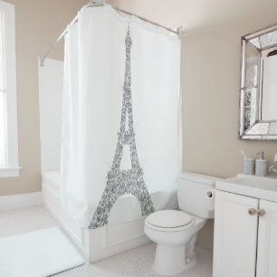 Eiffel Tower Paris Silver White Swarovski Crystals Shower Curtain