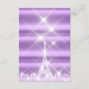 Eiffel Tower Paris Sparkly Stars Purple Diamond Invitation