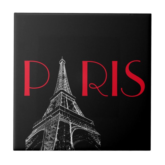 Eiffel Tower Paris Travel Black White Red Pop Art Ceramic Tile (Front)