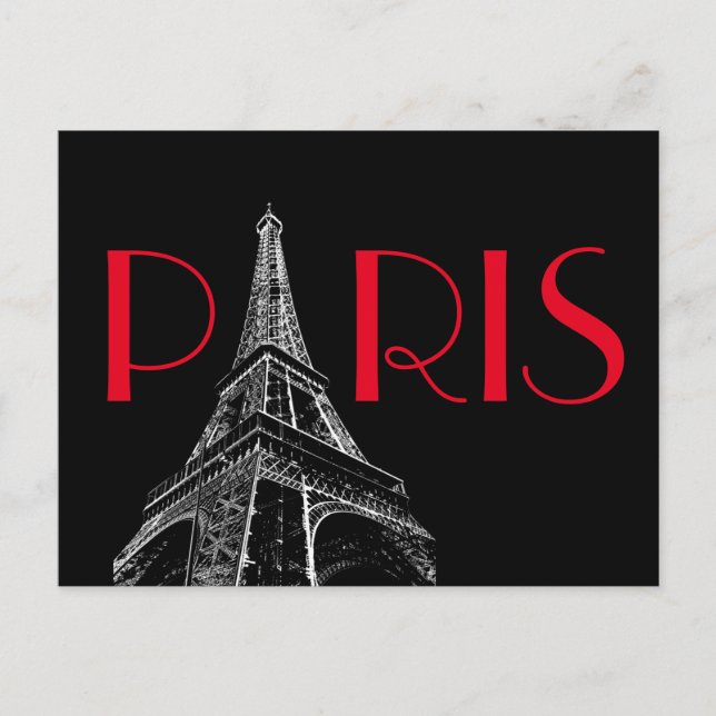 Eiffel Tower Paris Travel Black White Red Pop Art Postcard (Front)