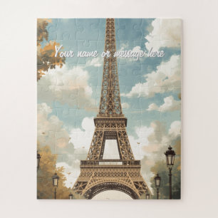 Eiffel Tower Paris Travel Vintage Retro Art Name Jigsaw Puzzle