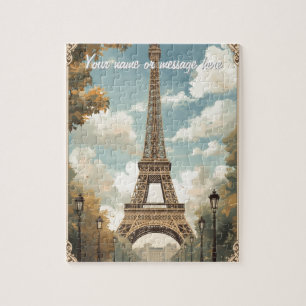 Eiffel Tower Paris Travel Vintage Retro Art Name Jigsaw Puzzle
