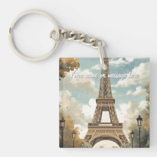 Eiffel Tower Paris Travel Vintage Retro Art Name Key Ring