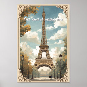 Eiffel Tower Paris Travel Vintage Retro Art Name Poster