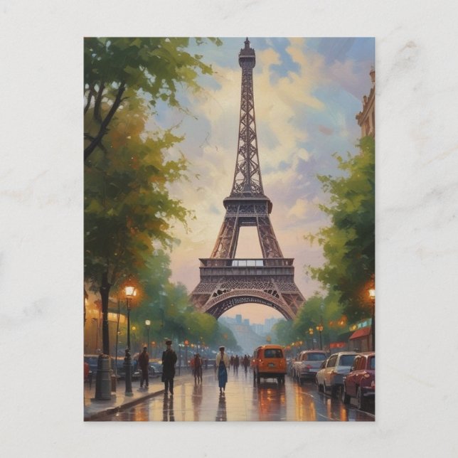 Eiffel Tower Paris Travel Vintage Retro Art Postcard (Front)