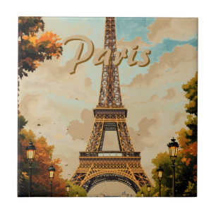 Eiffel Tower Paris Travel Vintage Style Retro Art Ceramic Tile