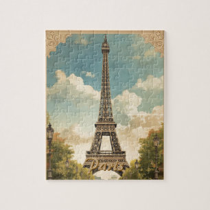 Eiffel Tower Paris Travel Vintage Style Retro Art Jigsaw Puzzle