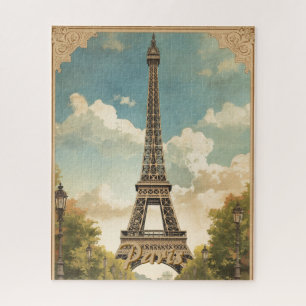 Eiffel Tower Paris Travel Vintage Style Retro Art Jigsaw Puzzle