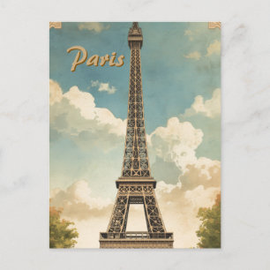 Eiffel Tower Paris Travel Vintage Style Retro Art Postcard