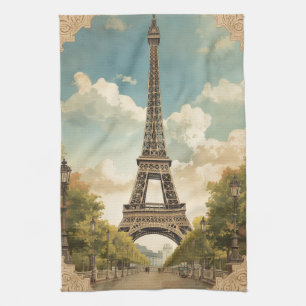 Eiffel Tower Paris Travel Vintage Style Retro Art Tea Towel