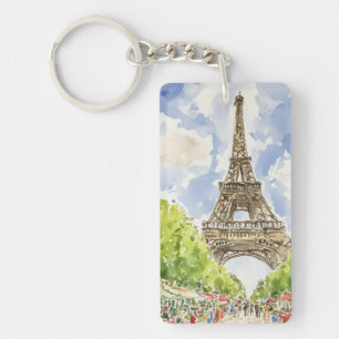 Eiffel Tower Paris Watercolor Keychain