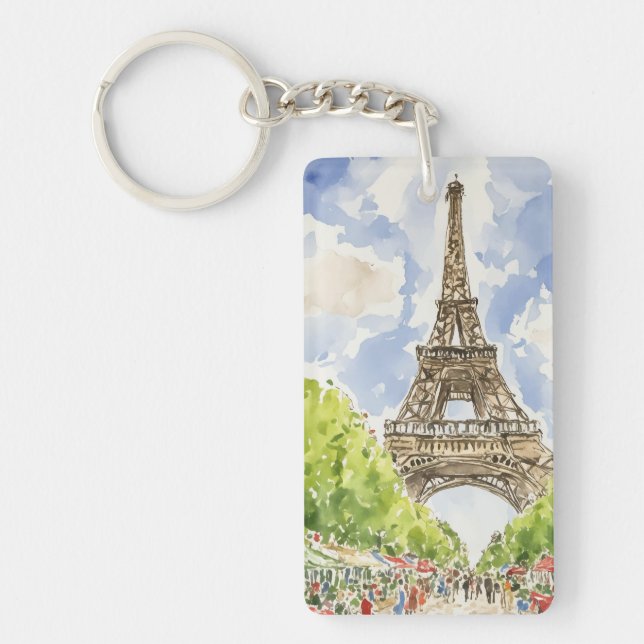 Eiffel Tower Paris Watercolor Keychain (Front)