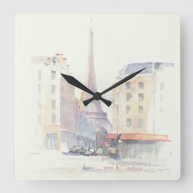 Eiffel Tower | Paris Watercolor Square Wall Clock (Front)