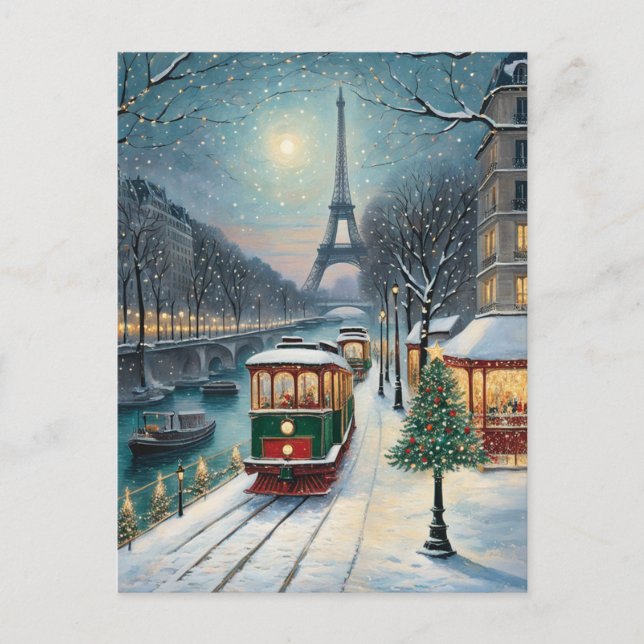 Eiffel Tower Paris Winter Snow Scene Postcard (Front)
