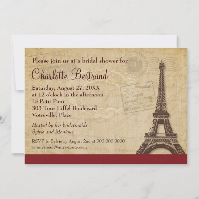 Eiffel Tower Parisian Bridal Shower Invitation (Front)