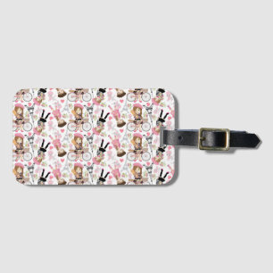 Eiffel Tower Parisian Girl Paris Flower Pink Heart Luggage Tag