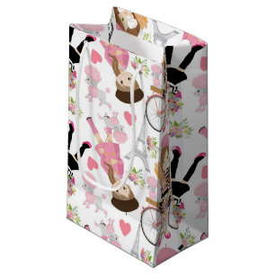 Eiffel Tower Parisian Girl Paris Flowers Pink Small Gift Bag
