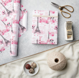 Eiffel Tower Pattern, Paris Chic French Pink Wrapping Paper