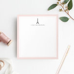Eiffel Tower Personalised Notepad<br><div class="desc">Add a touch of Paris style to your desk! Simple and chic,  our personalised memo notepad features your name or monogram topped by a small,  hand drawn Eiffel tower silhouette illustration in black. A thin border of pastel blush pink adds a soft pop of colour.</div>
