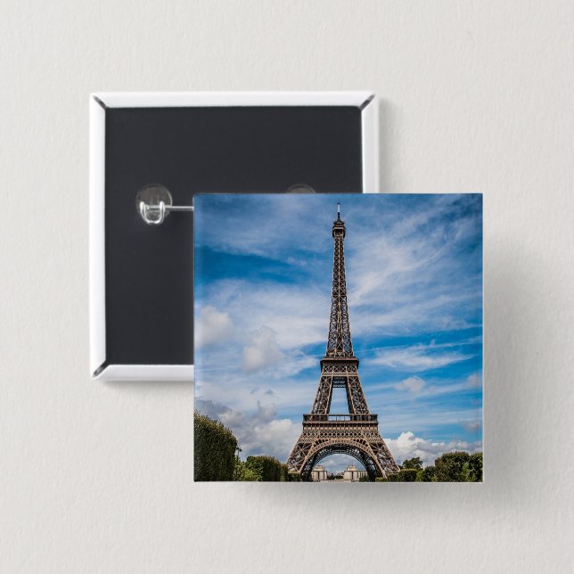 Eiffel tower photo 15 cm square badge (Front & Back)