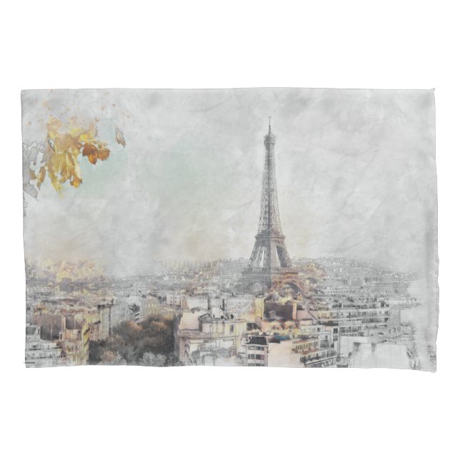 Eiffel Tower Pillowcase – Paris France Decorative  (Front)